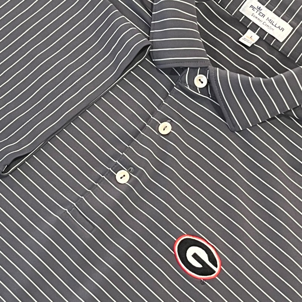 Peter Millar Polo Shirt Mens L Gray Summer Comfort Georgia Bulldogs Performance